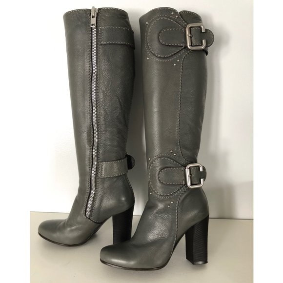 CHLOE Women's Knee High Gray Leather Paddington Boots 34 1/2 34.5 - Picture 2 of 13